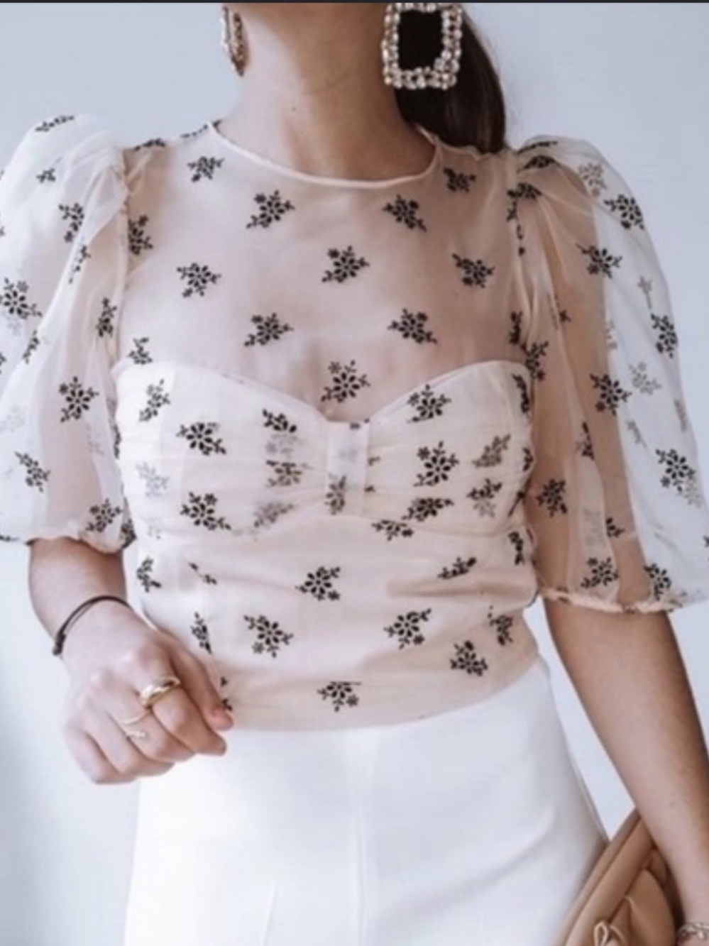 *BLOGGER FAVE* Zara tulle organza cropped top floral design sheer